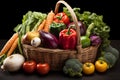 Array of farm fresh produce, neatly gathered in an ivory basket Royalty Free Stock Photo