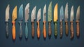 An array of finely crafted Japanese kitchen knives. Digital concept, illustration painting Royalty Free Stock Photo