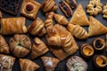 array of flaky puff pastries and turnovers, in variety of shapes and sizes Royalty Free Stock Photo