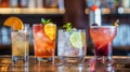 Array of Four Different Drinks on Bar Counter Royalty Free Stock Photo