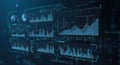 An array of futuristic digital data charts and graphs displayed on a transparent Royalty Free Stock Photo