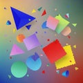 Array of geometric shapes in bright colors, including blue pyramids, Royalty Free Stock Photo