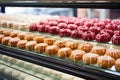 an array of glazed donuts on a glass bakery shelf Royalty Free Stock Photo