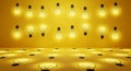 Array of Glowing Light Bulbs on a Yellow Background, Some on Wall, Some on Floor lightbulb Royalty Free Stock Photo