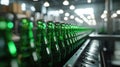 Array of green beer bottles moving along a production line, embodying the process of brewing excellence. Ai Generated Royalty Free Stock Photo