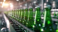 Array of green beer bottles moving along a production line, embodying the process of brewing excellence. Ai Generated Royalty Free Stock Photo