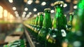 Array of green beer bottles moving along a production line, embodying the process of brewing excellence. Ai Generated Royalty Free Stock Photo