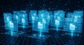array of holographic data servers on a hexagonal grid Royalty Free Stock Photo