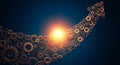 An array of interlocking gears forms an upward arrow against a dark background. Royalty Free Stock Photo