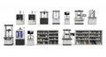Array of Material Testing Machines in White Background: Diverse Configurations for Tensile, Compression, and Flexural Royalty Free Stock Photo