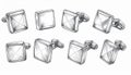 Array of Metal Cufflinks with Square Silver Face and Black Edges on White Royalty Free Stock Photo