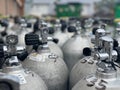 Array of metal fuel tanks, providing a convenient source of refueling for vehicles Royalty Free Stock Photo