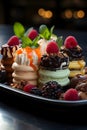 An array of mini sweets, colorful macarons