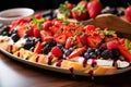 an array of mixed berries bruschetta scattered on a large platter