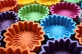 an array of multi-colored silicone baking molds