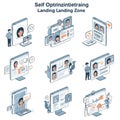 An array of nine isometric illustrations depicting various online Royalty Free Stock Photo