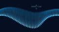 Array of particles flowing, dynamic sound wave. 3d vector illustration. Mesh of glowing dots, beautiful illustration. Royalty Free Stock Photo