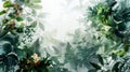 An array of plants leaves and other flora are incorporated into the design elements further highlighting the central