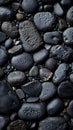 An array of rugged, dark basalt stones in varying shapes and sizes, casting long shadows and creating a dramatic, almost Royalty Free Stock Photo