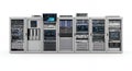 Array of Server Racks with Complex Electronic Equipment on White Background Data Center Equipment for Communication Royalty Free Stock Photo