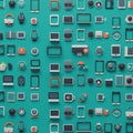 Array of small, stylized 3D models representing various electronic devices arranged Royalty Free Stock Photo