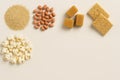 An Array of Snack Ingredients Showcasing Popcorn, Peanuts, and Unique Treats on a Light Royalty Free Stock Photo