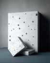 array of speckles daubed onto a canvas of stone. Podium, empty showcase for packaging product presentation, AI
