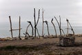 Array of sticks forming the word Hokitika. South Island, New Zealand. Royalty Free Stock Photo