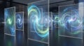 Futuristic Digital Screens with Glowing Abstract Swirls Royalty Free Stock Photo
