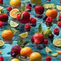 healthy fruits submerging in crystal clear water, representing the perfect balance of natural