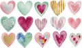 Array of watercolor heart illustrations in various designs Royalty Free Stock Photo