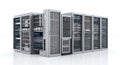 White Servers Data Center Equipment Array on White Background for Information Technology Management Services and Royalty Free Stock Photo