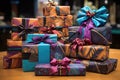 array of wrapped gifts with various patterns