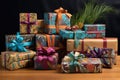 array of wrapped gifts with various patterns