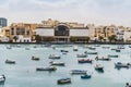 Arrecife quay with historic architecture and boats on blue water, Lanzarote, Canary Islands, Spain