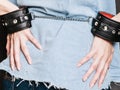 Arrest and jail. Closeup handcuffs on female hands Royalty Free Stock Photo