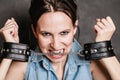 Arrest and jail. Criminal woman prisoner girl in handcuffs Royalty Free Stock Photo