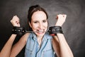Arrest and jail. Criminal woman prisoner girl in handcuffs Royalty Free Stock Photo