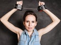 Arrest and jail. Criminal woman prisoner girl in handcuffs Royalty Free Stock Photo