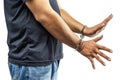 Arrested man with a handcuff on his hand Royalty Free Stock Photo