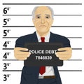 Arrested senior businessman posing for mugshot holding a signboard Royalty Free Stock Photo