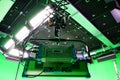 Arri lights in green screen studio for virtual production and vfx Royalty Free Stock Photo