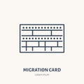 Arrival card, identity vector flat line icon. Migration document sign