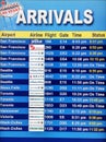 Arrival display board at airport terminal Royalty Free Stock Photo