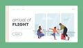 Arrival of Flight Landing Page Template. Father and Son Meet Mother in Airport After A Prolonged Separation