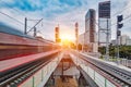 Arrival of the high-speed train. Royalty Free Stock Photo