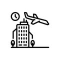 Black line icon for Arrival, coming and airplane
