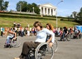 Arrival of invalids on wheelchair.