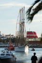 Arrival of the Magi to Barcelona port by boat Royalty Free Stock Photo