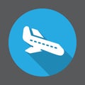 Arrival, Plane landing flat icon. Round colorful button, circular vector sign with long shadow effect. Flat style design. Royalty Free Stock Photo